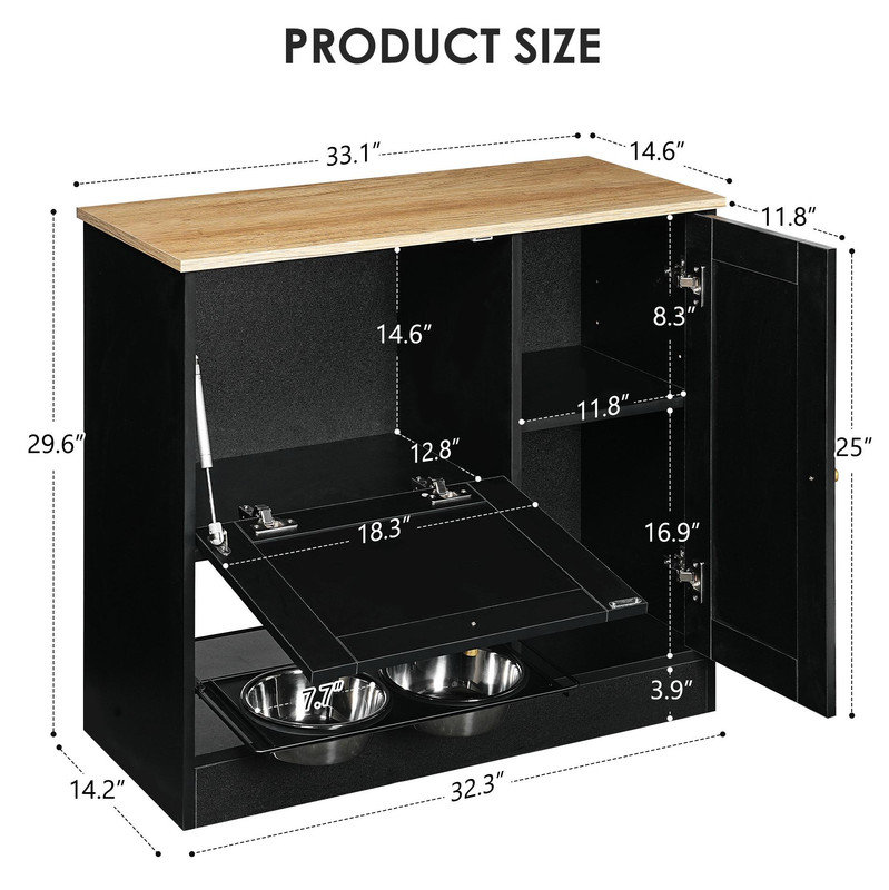 Modern Luxe Furniture Black Vintage Pet Feeding Station w/ Rattan Doors ...